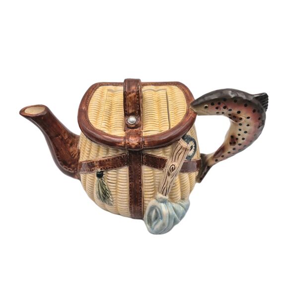 Big Sky Carvers Trout Whimsey Ceramic Teapot RU Finney Fishing 11.5x7x7" - Picture 2 of 14